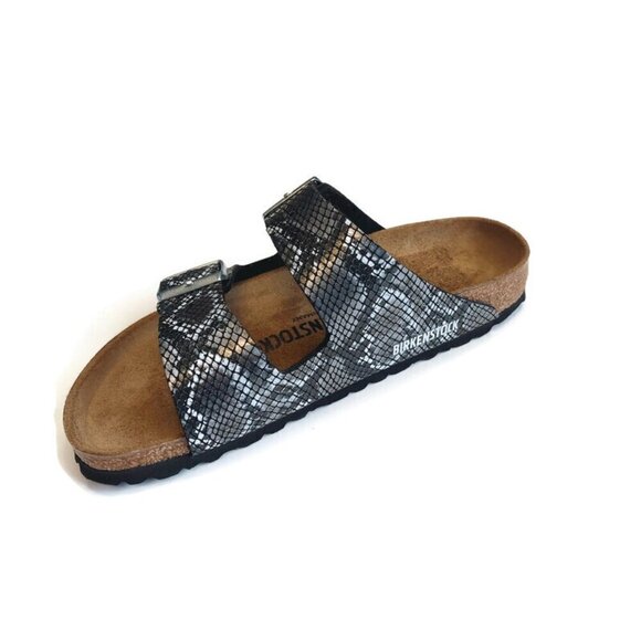 Birkenstock Arizona Sandals Mens 5 - 5.5 Womens 7 - 7.5 Black Python Narrow Cork - Picture 4 of 9